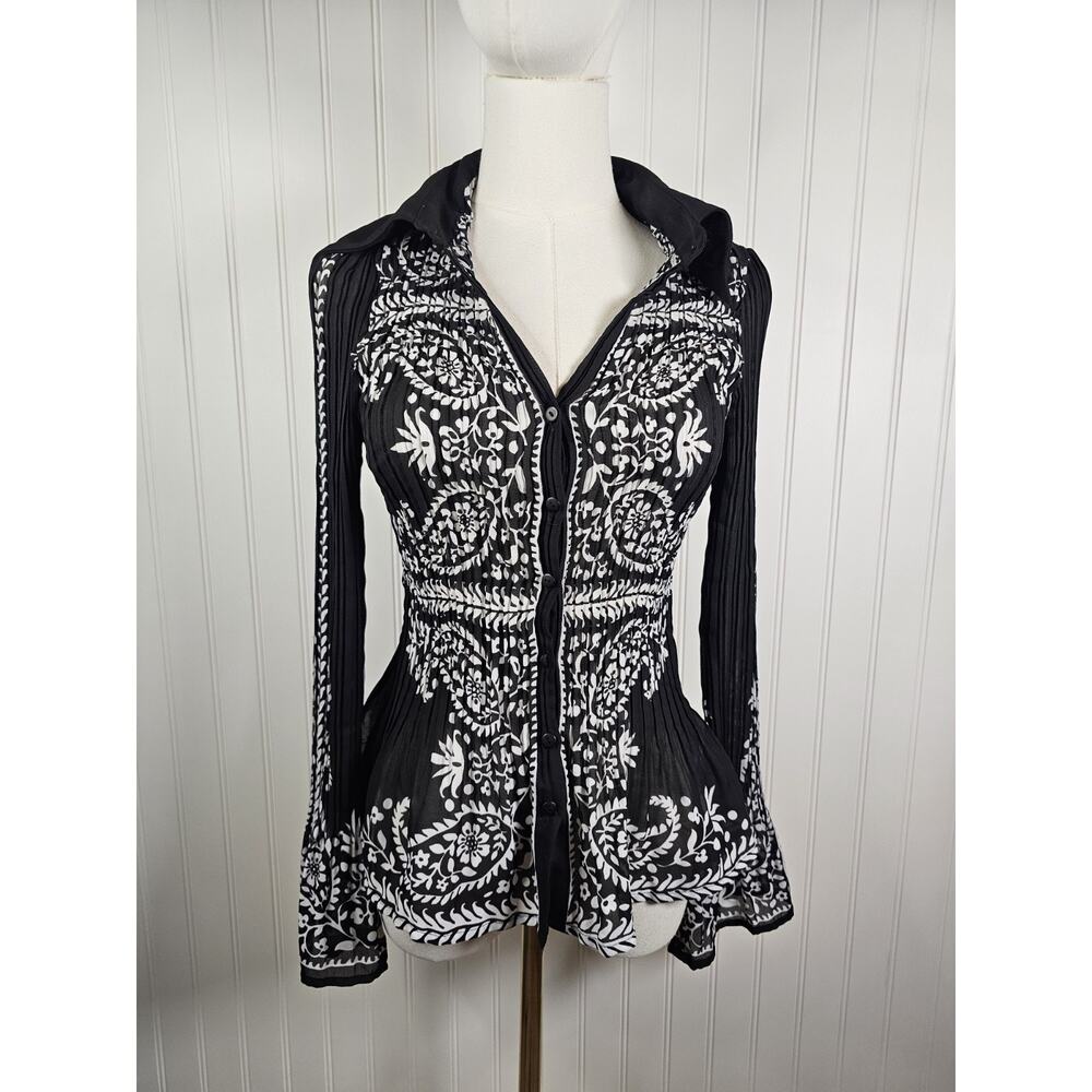 Allison Taylor Pleated Bell Sleeve Blouse Women’s M Hippie Boho Office Siren